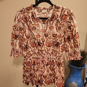 Spartina 449 Cream Blouse with Rust Floral Print